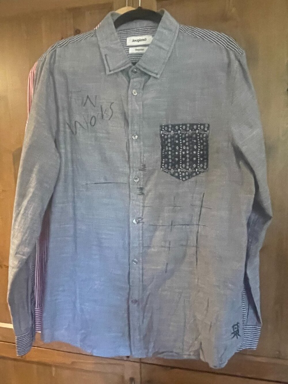 Desigual ANTONIO Mens Button Down Blue Mens Strip Shirt - XL
